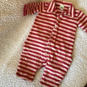Babystyle Red & Beige Striped Baby Romper 6M